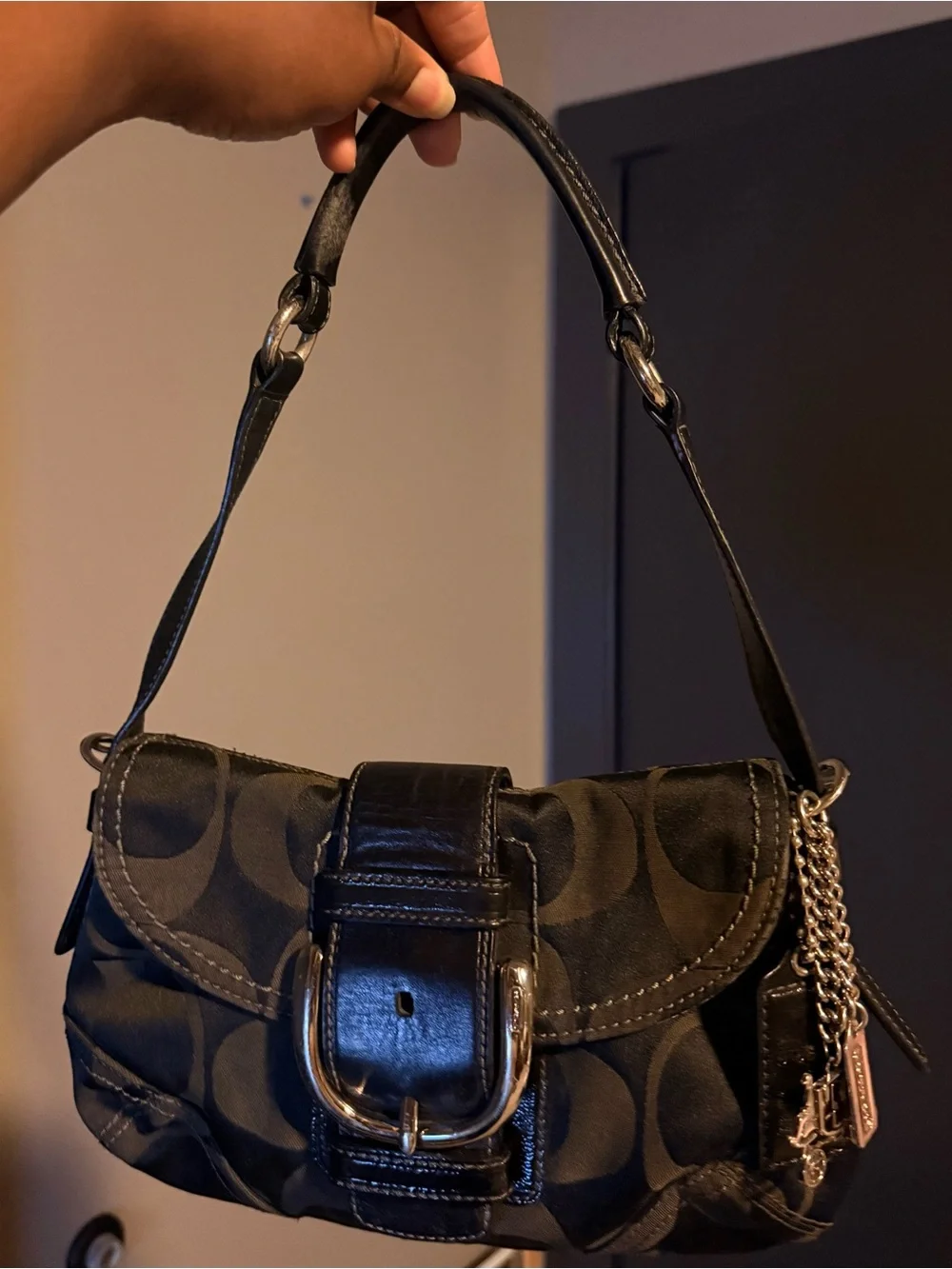 Coach SoHo Black Mini Buckle Flap Bag Y2K